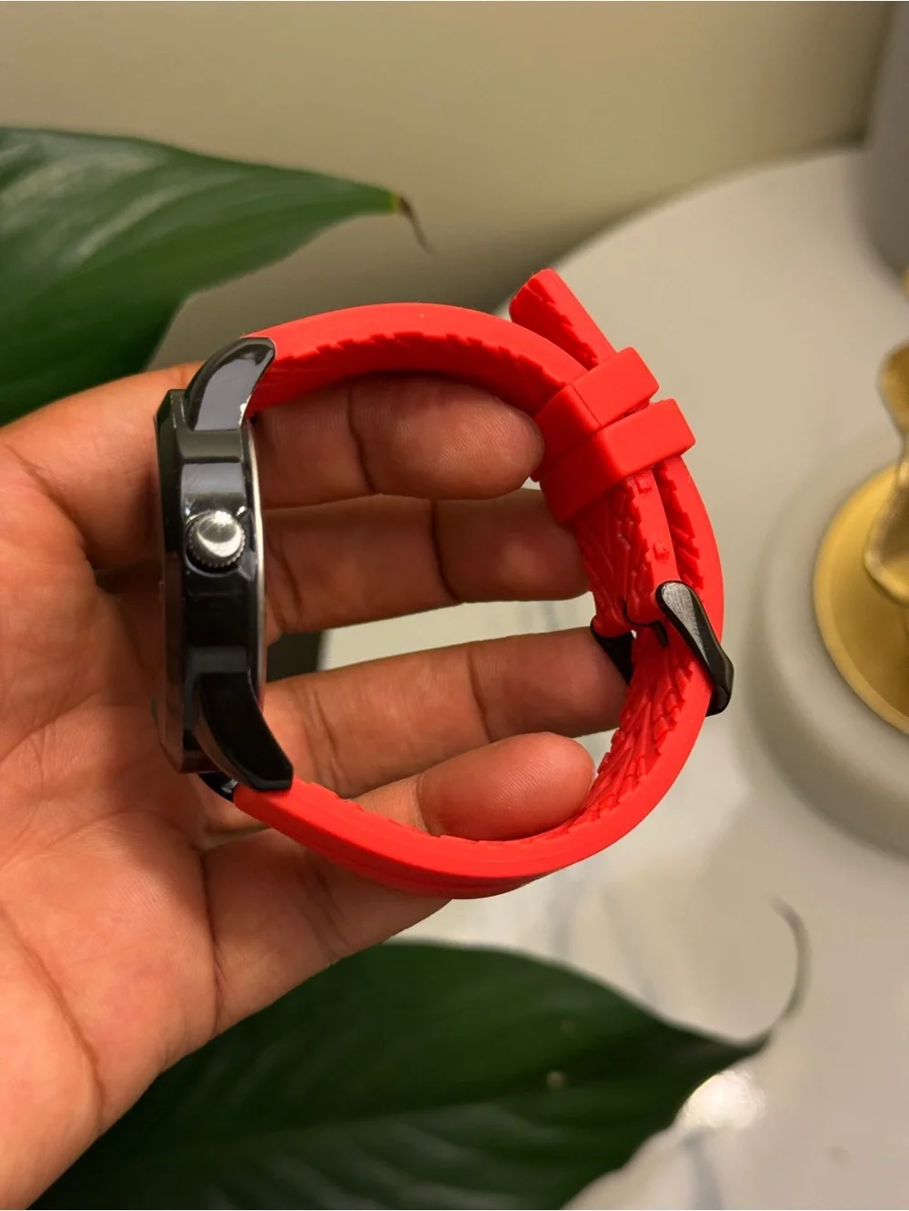 Unlisted Black Dial Red Accented Silicone Strap Watch